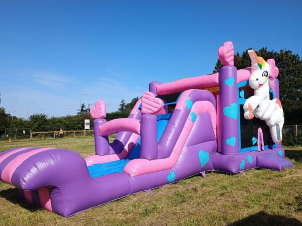 unicorn bouncy castle with slide for hire