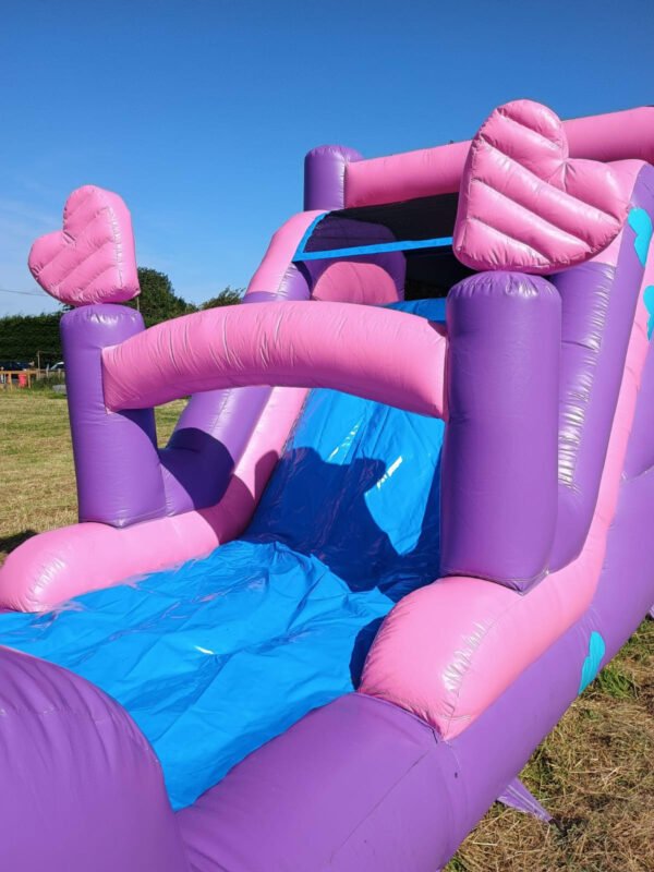 Unicorn bouncy castle with slide for hire