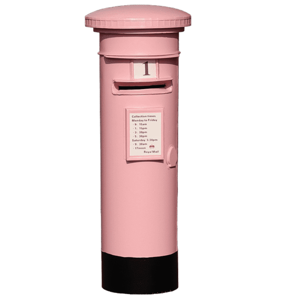 Pink post box for hire