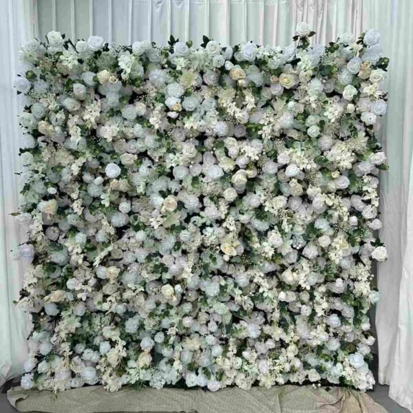 white rose and eucalyptus flower wall to hire
