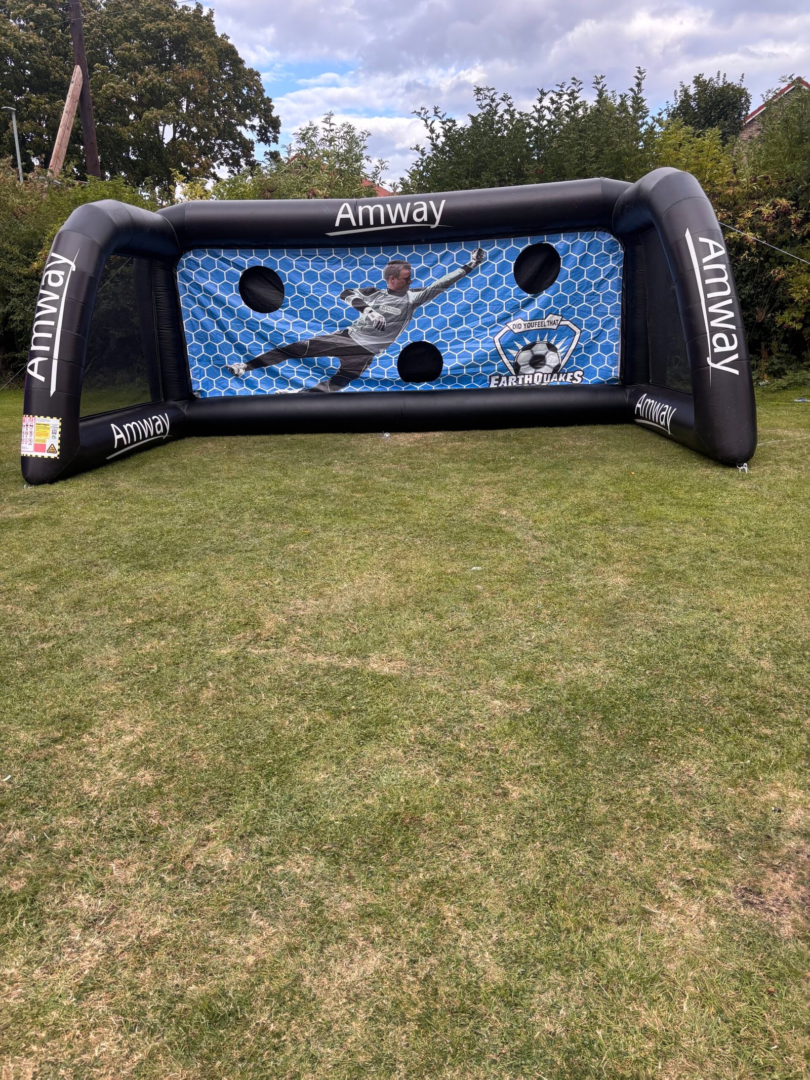 Inflatable penalty shootout set up in garden