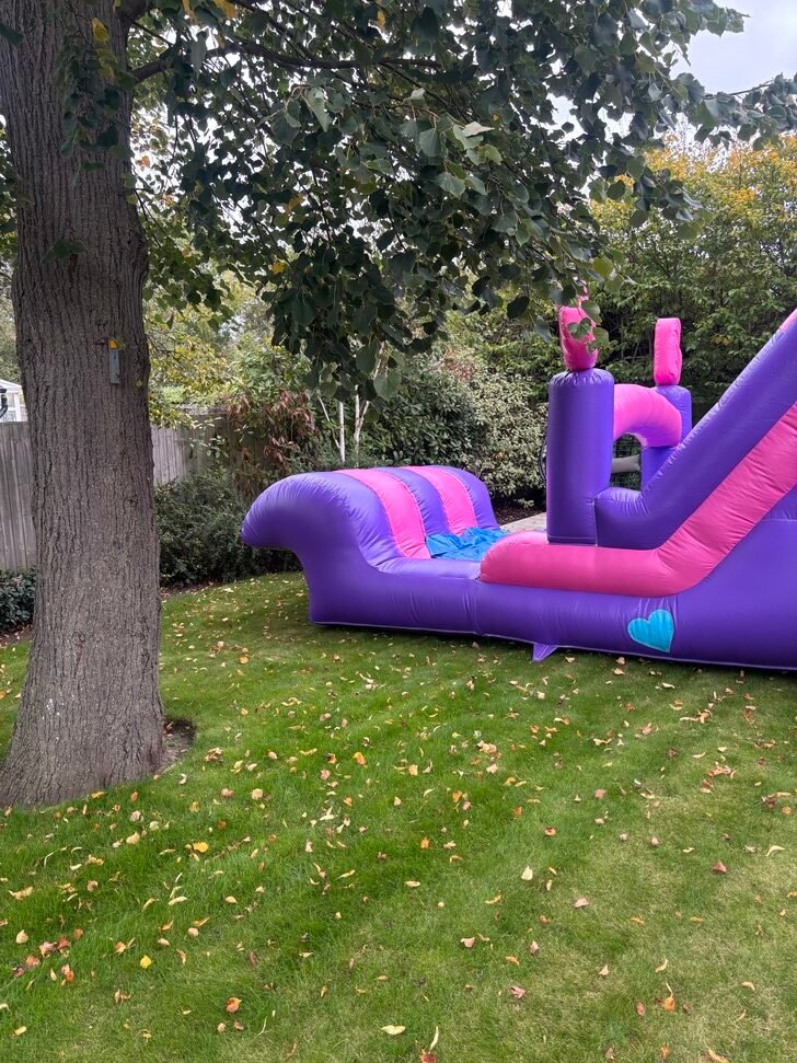 Unicorn bouncy castle with rainbow mane - perfect for birthday parties
