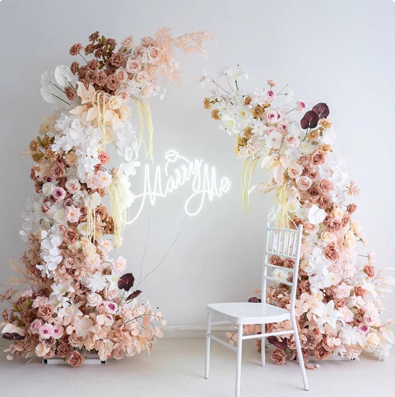 Romance Moon Arch with Marry Me neon sign