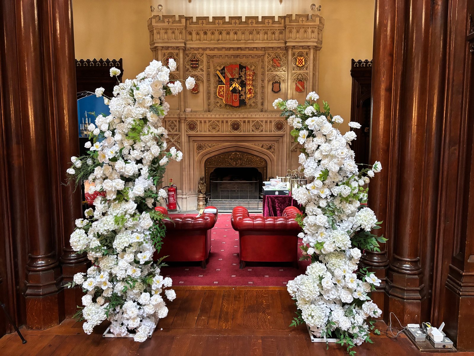 White Pillar Arches set up at an elegant wedding venue